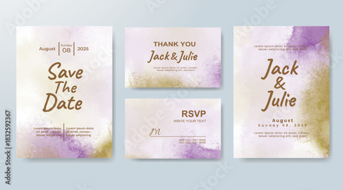 Set of Wedding invitation with abstract splash watercolor