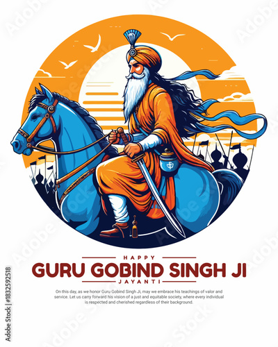 Guru Gobind Singh ji Jayanti Celebration Sikh Festival Illustration