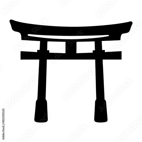 Black and white minimalist vector drawing of a traditional Japanese Torii gate