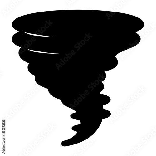 Black tornado vector illustration with swirling wind and dramatic weather pattern