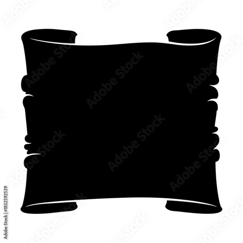 Dark vintage scroll with curled edges, a classic design element in black