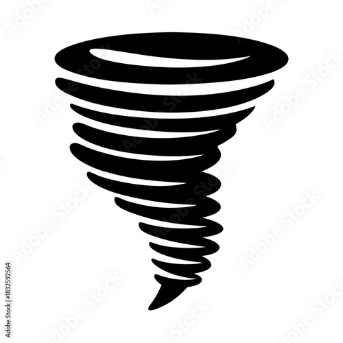 Simple black and white illustration of a powerful rotating tornado vortex