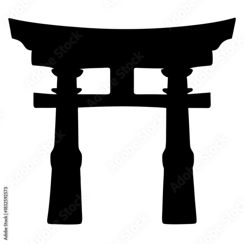 Silhouette of a Traditional Japanese Torii Gate with Intricate Design