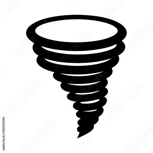 Black swirling tornado icon against a white background in vector format