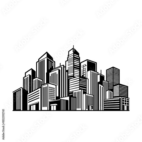City skyline vector illustration of urban buildings and skyscrapers at night