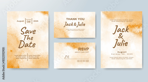 Set of Wedding invitation with abstract splash watercolor