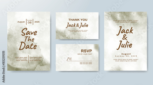 Set of Wedding invitation with abstract splash watercolor