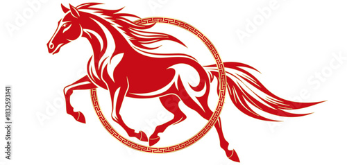 red horse with chinesr ornament isolated on white