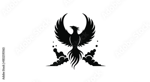 Mythical phoenix rising from smoke, symbolizing rebirth and power