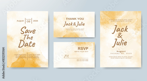 Set of Wedding invitation with abstract splash watercolor
