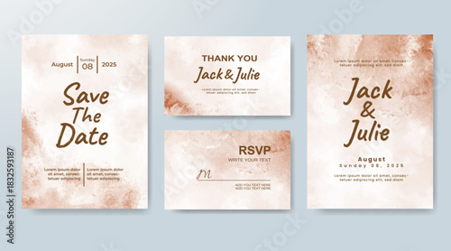 Set of Wedding invitation with abstract splash watercolor