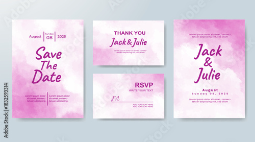 Set of Wedding invitation with abstract splash watercolor