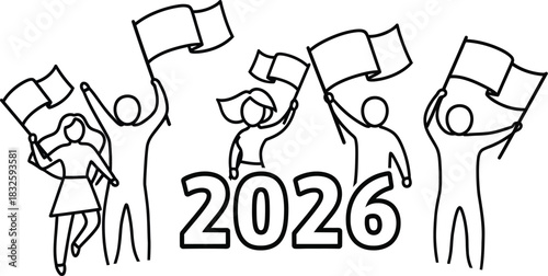 2026 celebration flags people crowd cheering success future event party joy