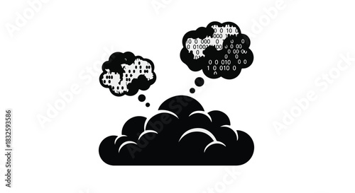 Abstract thought cloud with binary code data processing