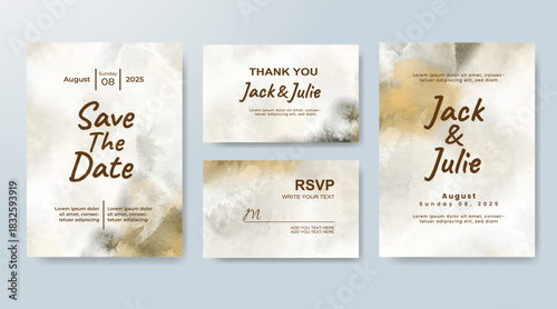 Set of Wedding invitation with abstract splash watercolor