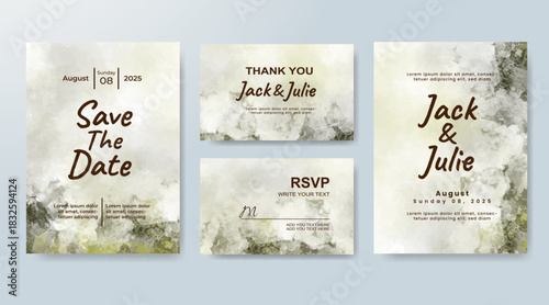 Set of Wedding invitation with abstract splash watercolor