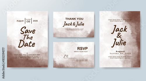 Set of Wedding invitation with abstract splash watercolor