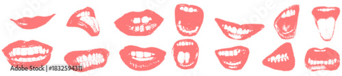 Set Halftone Mouth Vector Ideal for speech, retro pop art, communication, and expressive graphics. Symbolizes talking, expression, texture, and stylized communication.