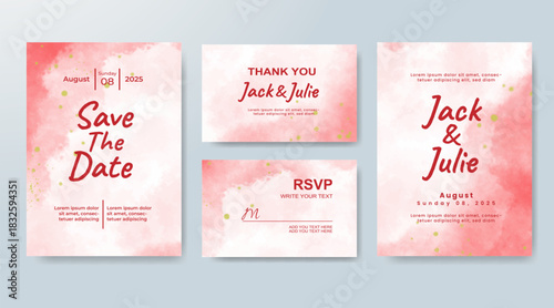 Set of Wedding invitation with abstract splash watercolor