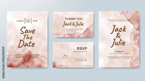 Set of Wedding invitation with abstract splash watercolor