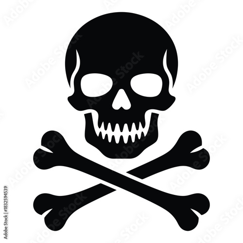 Black and white silhouette of a human skull and crossbones symbol representing danger, poison, or piracy