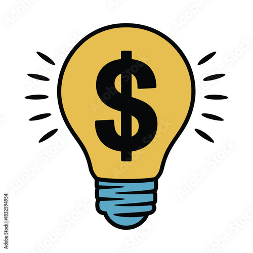 Bright idea concept with a dollar sign inside a glowing light bulb, symbolizing financial innovation and moneymaking thought