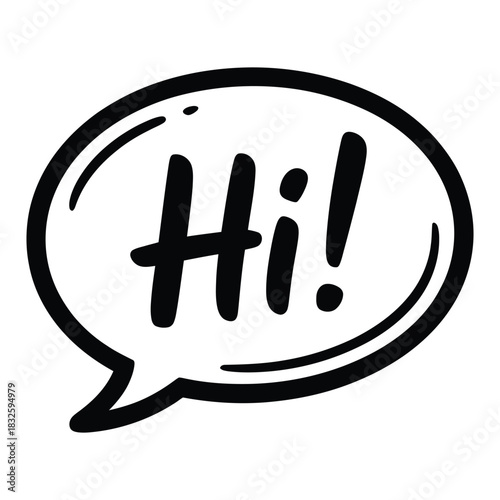 Hand drawn speech bubble with the word hi and an exclamation mark