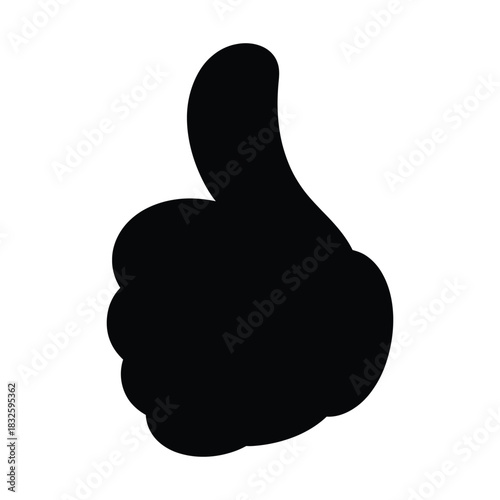 A black thumbs up silhouette, symbolizing approval, agreement, and positive feedback in a simple and graphic design