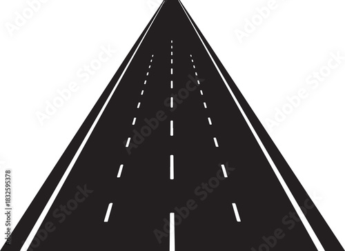 Black and white illustration of a vanishing highway perspective road street