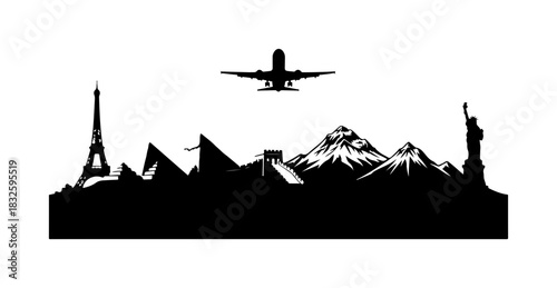 World travel destinations iconic landmarks silhouette adventure awaits