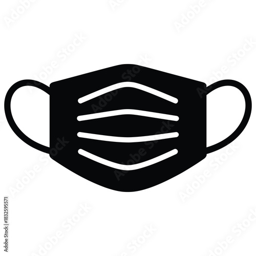 A simple black and white icon of a face mask, representing protection, safety, and health during the pandemic and everyday life
