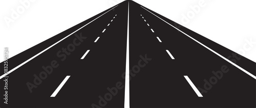 Two lane asphalt road with dashed white lines receding into distance highway street