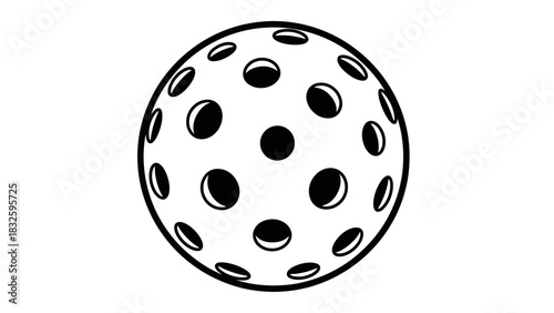 Pickleball Ball Outline Icon Sports Equipment Black and White Design
