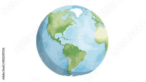 Artistic watercolor illustration of the Earth, depicting continents and oceans with a hand-drawn feel, symbolizing global unity, environmental care, and worldwide exploration