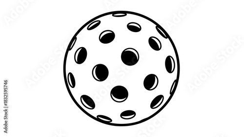 Simple black and white vector icon of a perforated game ball, commonly used in recreational activities like floorball or wiffle ball, symbolizing sport and active play