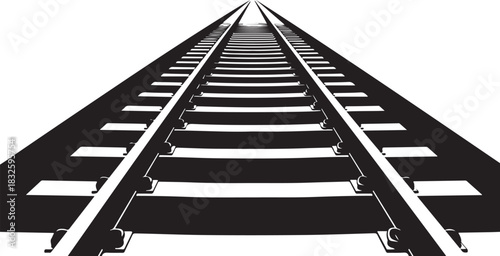 White background illustration of a vanishing train track perspective railway railroad
