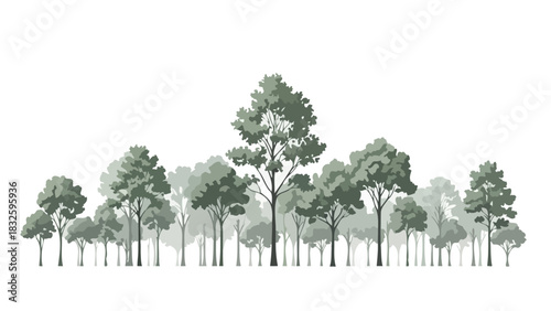 Green tree line silhouetted against a white background, perfect for natural concepts and designs