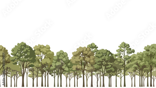 Serene Forest Canopy A Lush Panorama of Diverse Trees Against a White Background