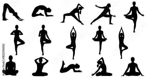 silhouettes of women in different yoga poses