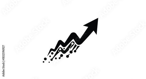 Dynamic upward arrow graphic symbolizing growth and progress with digital elements