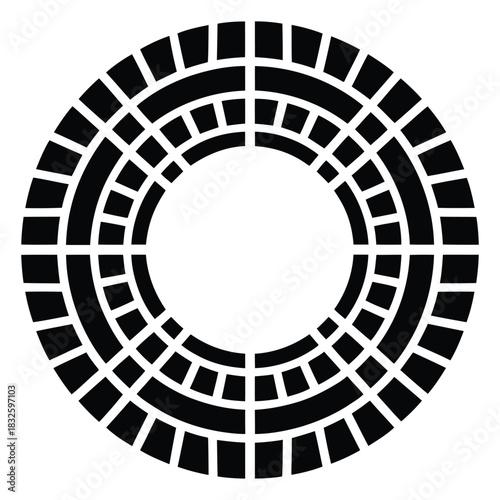 Abstract black and white geometric pattern featuring concentric circles and radial lines, creating a modern and eyecatching design