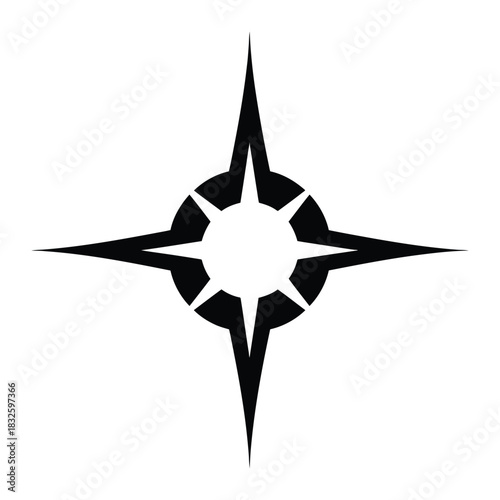 Black compass rose, a classic nautical symbol representing direction, guidance, and exploration, perfect for travel and adventure themes