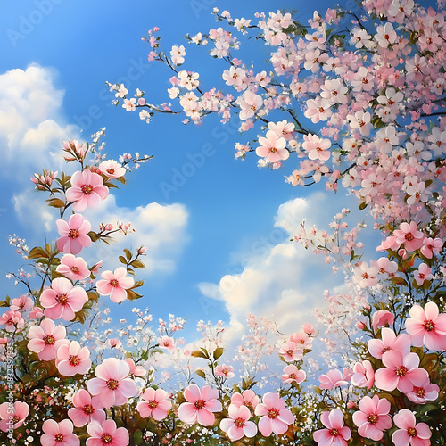 Blooming cherry blossoms garden floral photography bright sky close-up spring serenity