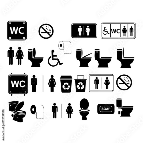 toilet sign wc sign, no smoking sign silhouette
