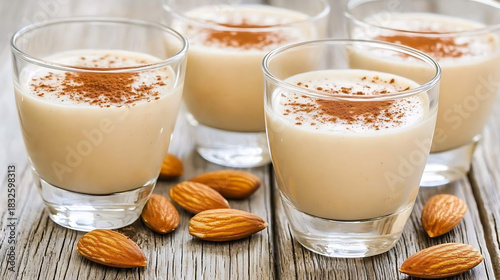 Delicious almond milk recipe kitchen food photography cozy setting close-up healthy lifestyle