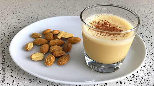 Almond milk preparation home kitchen beverage cozy environment close-up view healthy lifestyle concept