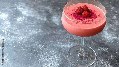 Refreshing raspberry dessert cocktail modern kitchen food photography elegant setting close-up indulgence