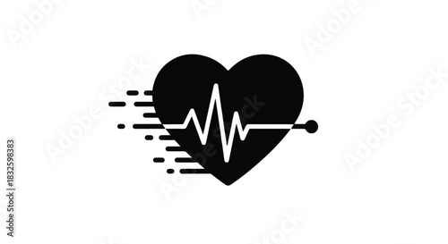 Heart rate pulse icon with motion lines, medical heartbeat symbol, health and wellness concept for fitness and medicine