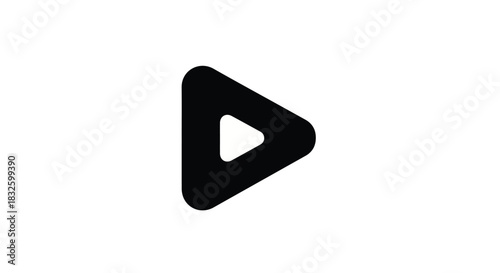 Bold black play button icon on a clean white background, representing action and start.