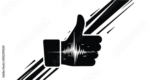 Thumbs up gesture with sound wave graphic, symbolizing approval and audio feedback.